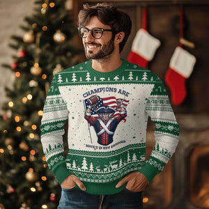 Champions Are Maye'd In New England Ugly Christmas Sweater Funny Quarterback Football Fan TS12 Beige Green Print Your Wear