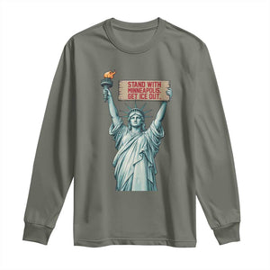 Stand With Minneapolis Long Sleeve Shirt Statue Of Liberty Torch Justice Support TS12 Military Green Print Your Wear