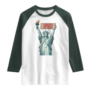 Stand With Minneapolis Raglan Shirt Statue Of Liberty Torch Justice Support TS12 White Dark Forest Green Print Your Wear