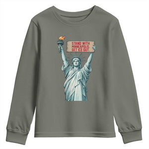 Stand With Minneapolis Youth Sweatshirt Statue Of Liberty Torch Justice Support TS12 Military Green Print Your Wear