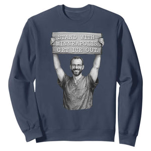 Stand With Minneapolis Sweatshirt Alex Pretti Memorial ICU Nurse Support TS12 Navy Print Your Wear