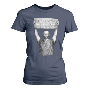 Stand With Minneapolis T Shirt For Women Alex Pretti Memorial ICU Nurse Support TS12 Navy Print Your Wear
