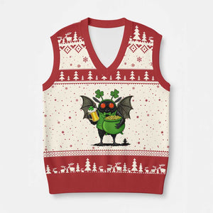 Funny Mothman V-Neck Knit Sweater Vest St Patricks Day Cryptid Gift TS12 Beige Red Print Your Wear