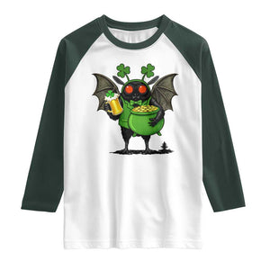 Funny Mothman Raglan Shirt St Patricks Day Cryptid Gift TS12 White Dark Forest Green Print Your Wear