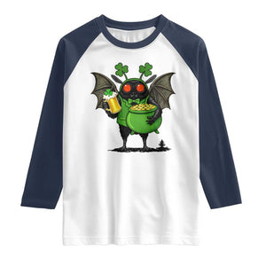 Funny Mothman Raglan Shirt St Patricks Day Cryptid Gift TS12 White Navy Print Your Wear