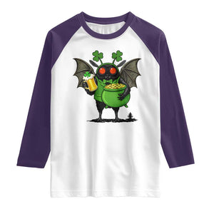 Funny Mothman Raglan Shirt St Patricks Day Cryptid Gift TS12 White Purple Print Your Wear