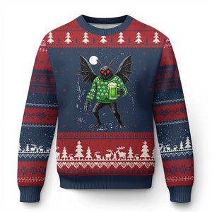 Funny Mothman St Patricks Day Ugly Christmas Sweater Gift For Cryptid Lovers TS12 Navy Red Print Your Wear