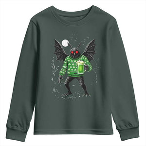 Funny Mothman St Patricks Day Youth Sweatshirt Gift For Cryptid Lovers TS12 Dark Forest Green Print Your Wear