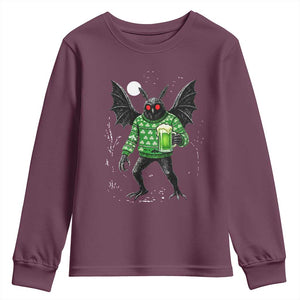 Funny Mothman St Patricks Day Youth Sweatshirt Gift For Cryptid Lovers TS12 Maroon Print Your Wear