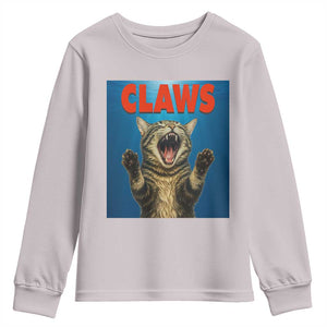 Funny Claws Cat Youth Sweatshirt Horror Movie Parody TS12 Ice Gray Print Your Wear