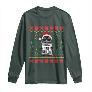 Funny Xmas Black Cat Long Sleeve Shirt Christmas Tree Killer Santa Kitten TS12 Dark Forest Green Print Your Wear