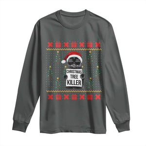 Funny Xmas Black Cat Long Sleeve Shirt Christmas Tree Killer Santa Kitten TS12 Dark Heather Print Your Wear