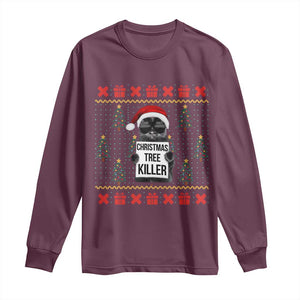 Funny Xmas Black Cat Long Sleeve Shirt Christmas Tree Killer Santa Kitten TS12 Maroon Print Your Wear