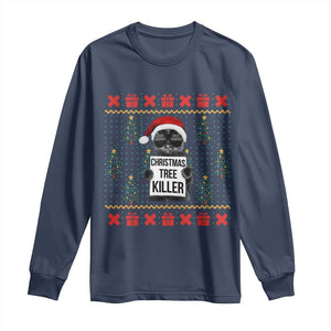 Funny Xmas Black Cat Long Sleeve Shirt Christmas Tree Killer Santa Kitten TS12 Navy Print Your Wear