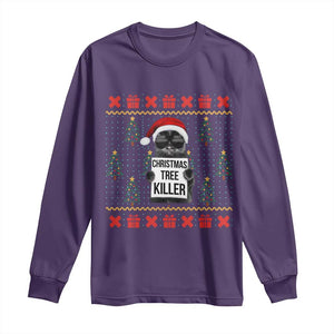 Funny Xmas Black Cat Long Sleeve Shirt Christmas Tree Killer Santa Kitten TS12 Purple Print Your Wear