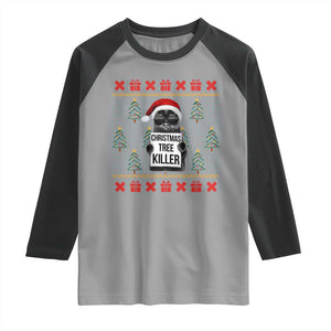 Funny Xmas Black Cat Raglan Shirt Christmas Tree Killer Santa Kitten TS12 Sport Gray Black Print Your Wear