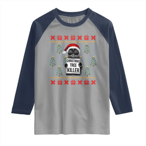 Funny Xmas Black Cat Raglan Shirt Christmas Tree Killer Santa Kitten TS12 Sport Gray Navy Print Your Wear