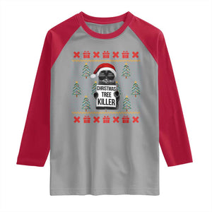 Funny Xmas Black Cat Raglan Shirt Christmas Tree Killer Santa Kitten TS12 Sport Gray Red Print Your Wear