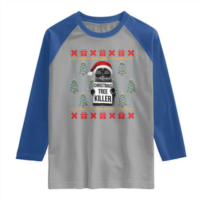 Funny Xmas Black Cat Raglan Shirt Christmas Tree Killer Santa Kitten TS12 Sport Gray Royal Print Your Wear