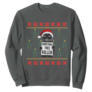 Funny Xmas Black Cat Sweatshirt Christmas Tree Killer Santa Kitten TS12 Dark Heather Print Your Wear