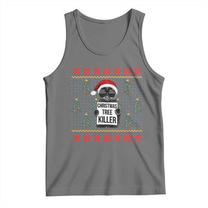 Funny Xmas Black Cat Tank Top Christmas Tree Killer Santa Kitten TS12 Black Heather Print Your Wear