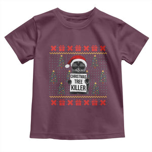 Funny Xmas Black Cat Toddler T Shirt Christmas Tree Killer Santa Kitten TS12 Maroon Print Your Wear