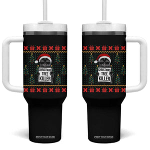 Funny Xmas Black Cat Tumbler With Handle Christmas Tree Killer Santa Kitten TS12 One Size: 40 oz Black Print Your Wear
