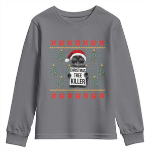 Funny Xmas Black Cat Youth Sweatshirt Christmas Tree Killer Santa Kitten TS12 Charcoal Print Your Wear