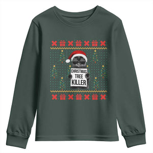 Funny Xmas Black Cat Youth Sweatshirt Christmas Tree Killer Santa Kitten TS12 Dark Forest Green Print Your Wear