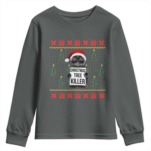 Funny Xmas Black Cat Youth Sweatshirt Christmas Tree Killer Santa Kitten TS12 Dark Heather Print Your Wear