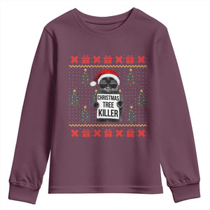 Funny Xmas Black Cat Youth Sweatshirt Christmas Tree Killer Santa Kitten TS12 Maroon Print Your Wear