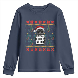 Funny Xmas Black Cat Youth Sweatshirt Christmas Tree Killer Santa Kitten TS12 Navy Print Your Wear
