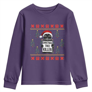 Funny Xmas Black Cat Youth Sweatshirt Christmas Tree Killer Santa Kitten TS12 Purple Print Your Wear