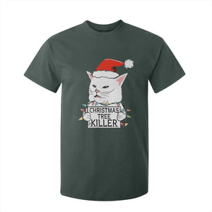 Funny Xmas Grumpy Cat T Shirt For Kid Christmas Tree Killer Santa Kitten TS12 Dark Forest Green Print Your Wear
