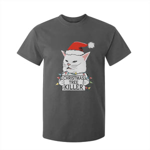 Funny Xmas Grumpy Cat T Shirt For Kid Christmas Tree Killer Santa Kitten TS12 Dark Heather Print Your Wear