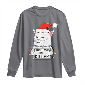 Funny Xmas Grumpy Cat Long Sleeve Shirt Christmas Tree Killer Santa Kitten TS12 Charcoal Print Your Wear