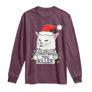 Funny Xmas Grumpy Cat Long Sleeve Shirt Christmas Tree Killer Santa Kitten TS12 Maroon Print Your Wear