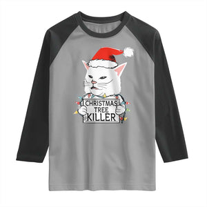Funny Xmas Grumpy Cat Raglan Shirt Christmas Tree Killer Santa Kitten TS12 Sport Gray Black Print Your Wear