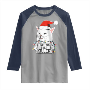 Funny Xmas Grumpy Cat Raglan Shirt Christmas Tree Killer Santa Kitten TS12 Sport Gray Navy Print Your Wear