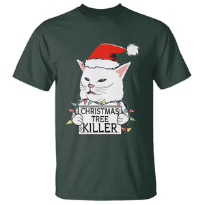Funny Xmas Grumpy Cat T Shirt Christmas Tree Killer Santa Kitten TS12 Dark Forest Green Print Your Wear