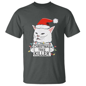 Funny Xmas Grumpy Cat T Shirt Christmas Tree Killer Santa Kitten TS12 Dark Heather Print Your Wear