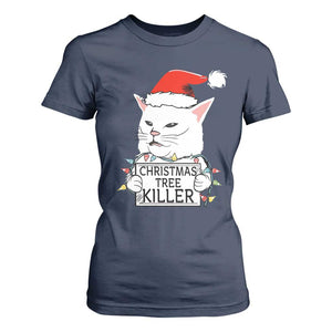 Funny Xmas Grumpy Cat T Shirt For Women Christmas Tree Killer Santa Kitten TS12 Navy Print Your Wear