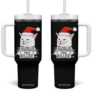 Funny Xmas Grumpy Cat Tumbler With Handle Christmas Tree Killer Santa Kitten TS12 One Size: 40 oz Black Print Your Wear