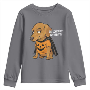 Halloween Dachshund Dog Youth Sweatshirt Did Somebody Say Treat Meme TS12 Charcoal Print Your Wear