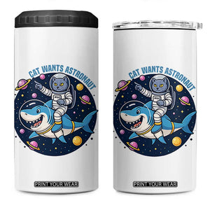 Funny Space Cat Wants Astronaut 4 in 1 Can Cooler Tumbler Sharks Sci fi Fan Universe TS12 One Size: 16 oz White Print Your Wear