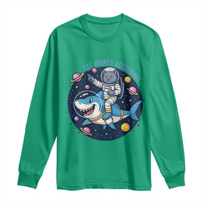 Funny Space Cat Wants Astronaut Long Sleeve Shirt Sharks Sci fi Fan Universe TS12 Irish Green Print Your Wear