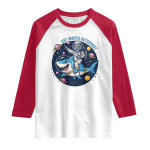 Funny Space Cat Wants Astronaut Raglan Shirt Sharks Sci fi Fan Universe TS12 White Red Print Your Wear