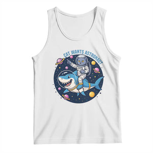 Funny Space Cat Wants Astronaut Tank Top Sharks Sci fi Fan Universe TS12 White Print Your Wear