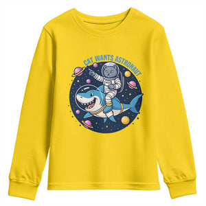 Funny Space Cat Wants Astronaut Youth Sweatshirt Sharks Sci fi Fan Universe TS12 Daisy Print Your Wear