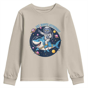 Funny Space Cat Wants Astronaut Youth Sweatshirt Sharks Sci fi Fan Universe TS12 Sand Print Your Wear